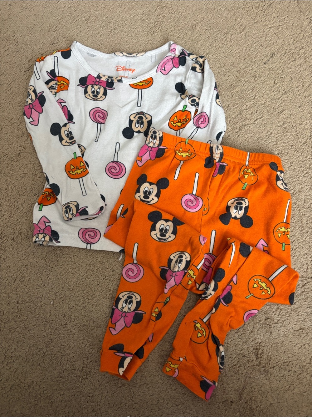 Disney Halloween Minnie & Mickey Pajama Set - White & Orange & Pink